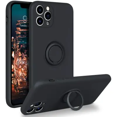 Husa protectie  compatibila cu Apple iPhone 11 Pro Liquid Silicone Ring cu suport rotativ Negru