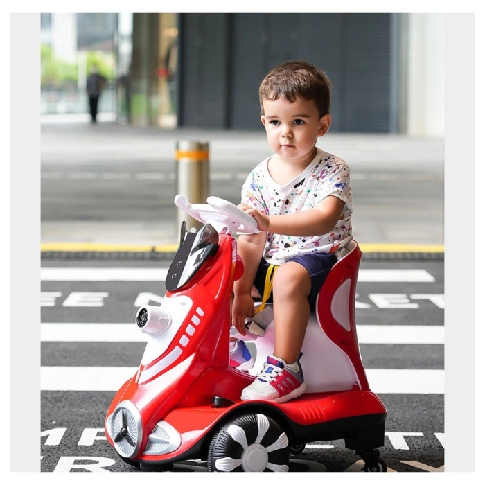 Masinuta electrica cu telecomanda pentru copii, , roti spate rotire 360, 3- 6 ani, curea siguranta, baloane de sapun, lumini si sunete, self control si prin telecomanda, cu pedale de acceleratie si frana, rosie
