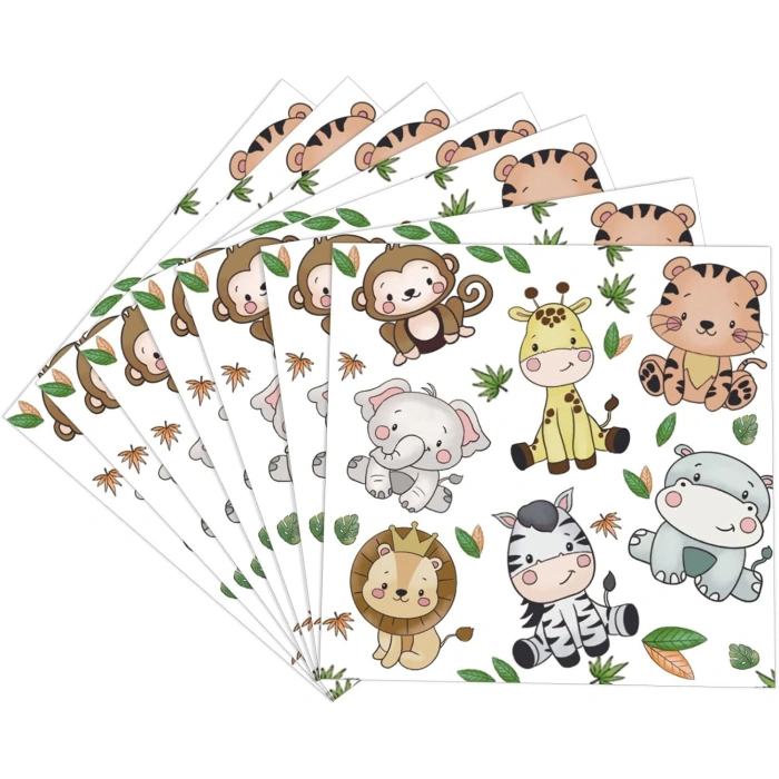 Set 20 de Servetele de Masa, , Imprimeu Jungle, din Hartie, 16.5 x 16.5 cm, Multicolor