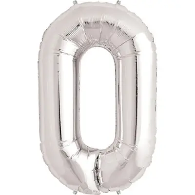Balon din Folie , Cifra 0, 81 cm, Pentru Aer sau Heliu, Bulk, Argintiu