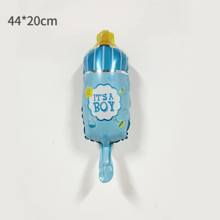 Balon din Folie Metalizata, , Mini Figurina Biberon, Model It's a Boy, Tematica Gender Reveal, 44x20 cm, Ambalaj Individual, Pai Inclus, Umflare cu Aer sau Heliu, Albastru