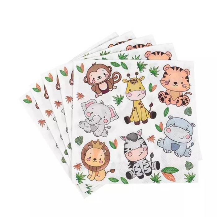 Set 20 de Servetele de Masa, , Imprimeu Jungle, din Hartie, 16.5 x 16.5 cm, Multicolor