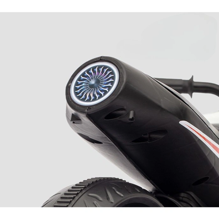 Motocicleta Electrica cu 2 Roti Mari si 2 Roti Ajutatoare, , Acumulator Incarcare, Anti-Rasturnare, Lumini, Muzica, Motor:380, Baterie 6V4.5, 41.5x70x34 cm, 4.5 Kg, 3 Ani+, Gri Negru