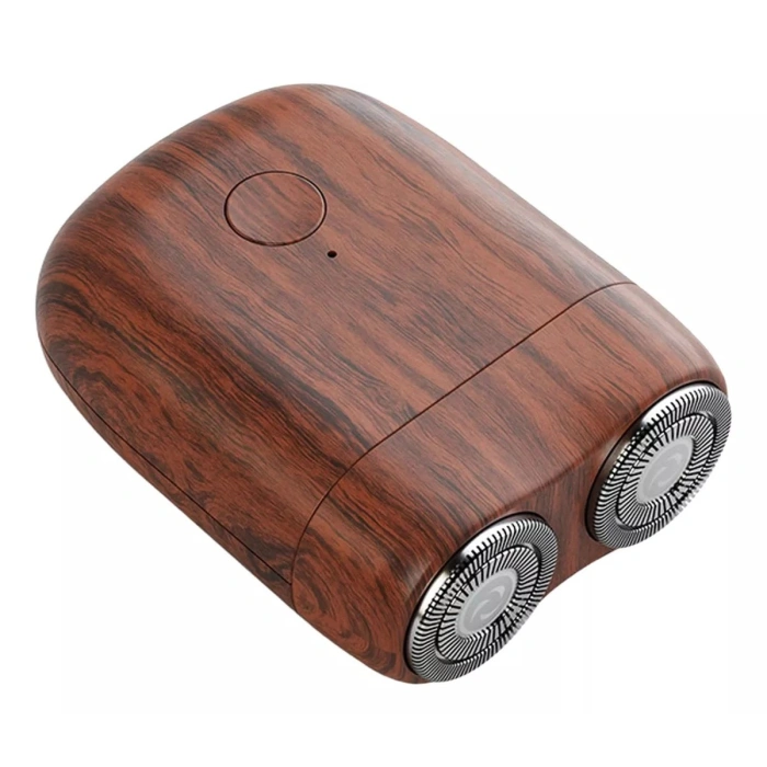 Mini Aparat de Ras Electric, , din ABS cu Fibra de Carbon, Portabil, Cap Rotativ Detasabil cu 2 Lame de Otel, Rezistent la Apa, Incarcare Type-C, Autonomie 45 min, Maro