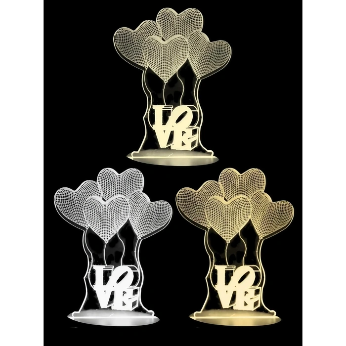 Lampa LED decorativa, , 3D, Baloane Love, din material acril si lumina multicolora, alb
