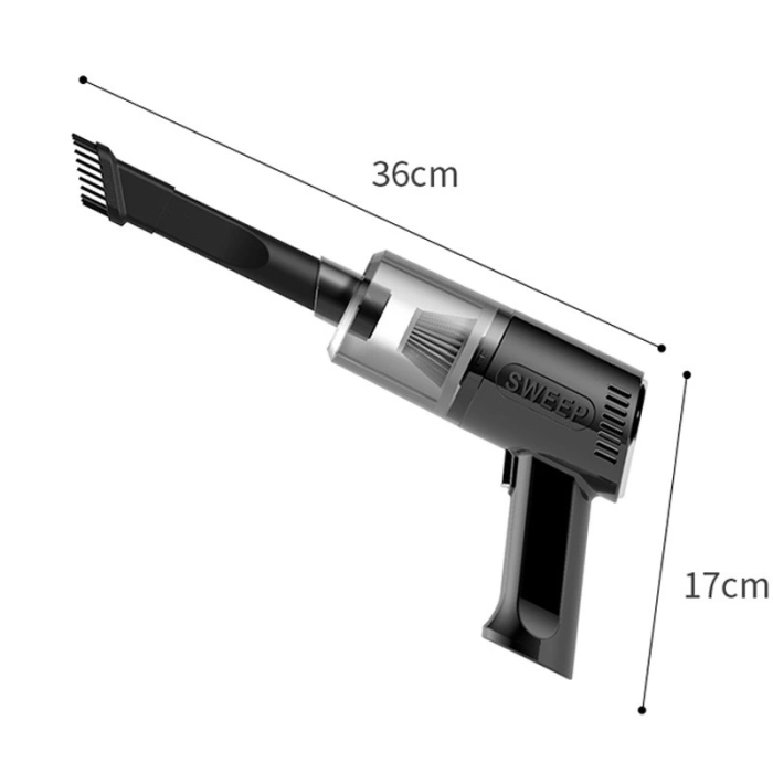 Aspirator Portabil Fara Fir, , Tip Pistol K7, Pentru Casa si Masina, Incarcare USB, Autonomie 30 Min, 36 x 17 cm, Negru