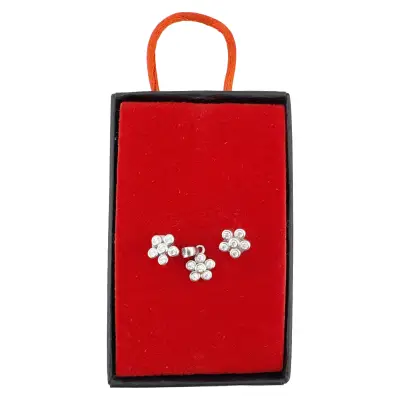 Set Bijuterii Dama Argint 925, Jolie, Cercei cu Pandativ, Model Floricele Rotunde cu Pietre Albe, 1.69 g, Argintiu