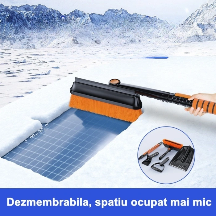 Lopata pentru zapada , 3 in 1, Perie si Racleta, Rotativa, Telescopica, Detasabila, Material Aluminiu si ABS, 100 x 25 cm, negru