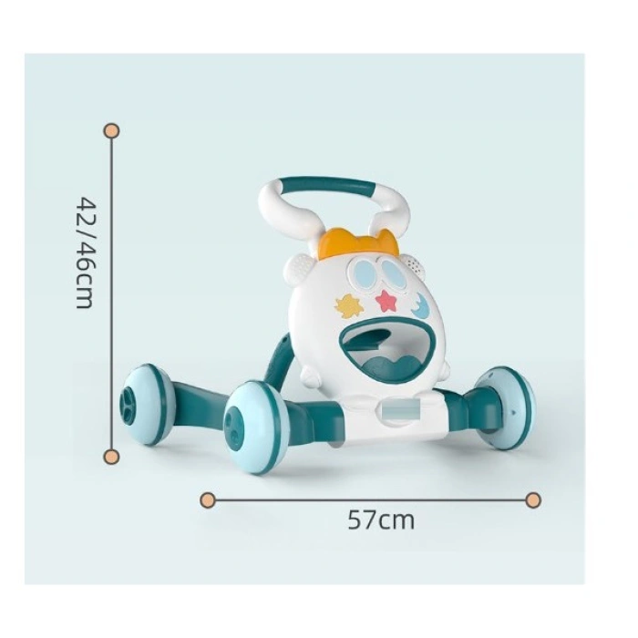 Premergator pentru copii , pliabil, viteza ajustabila, maner antialunecare, cu lumini si muzica, 46 x 57 cm, loc depozitare jucarii, inaltime ajustabila, albastru