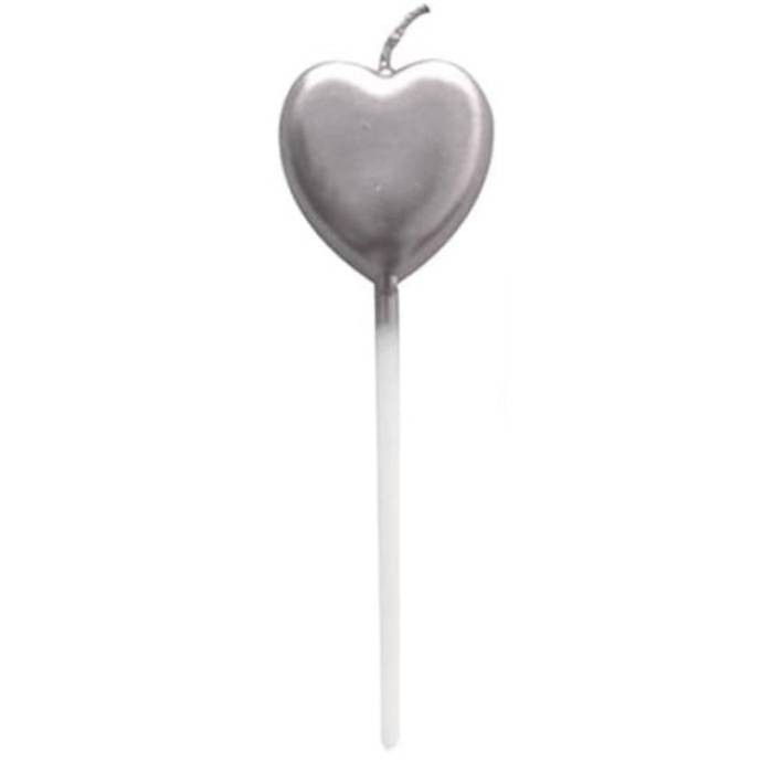 Lumanare de Tort, , Model Inima, Party, 8.5 x 3 cm, Argintiu