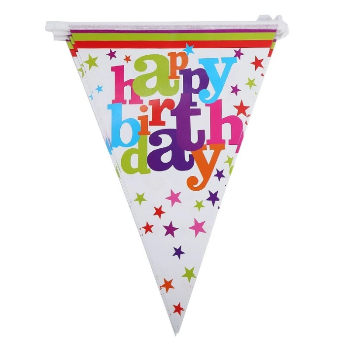 Set 10 Stegulete Tip Banner, , Colectia Happy Birthday, 270 cm Lungime, din Hartie Cretata, Multicolor