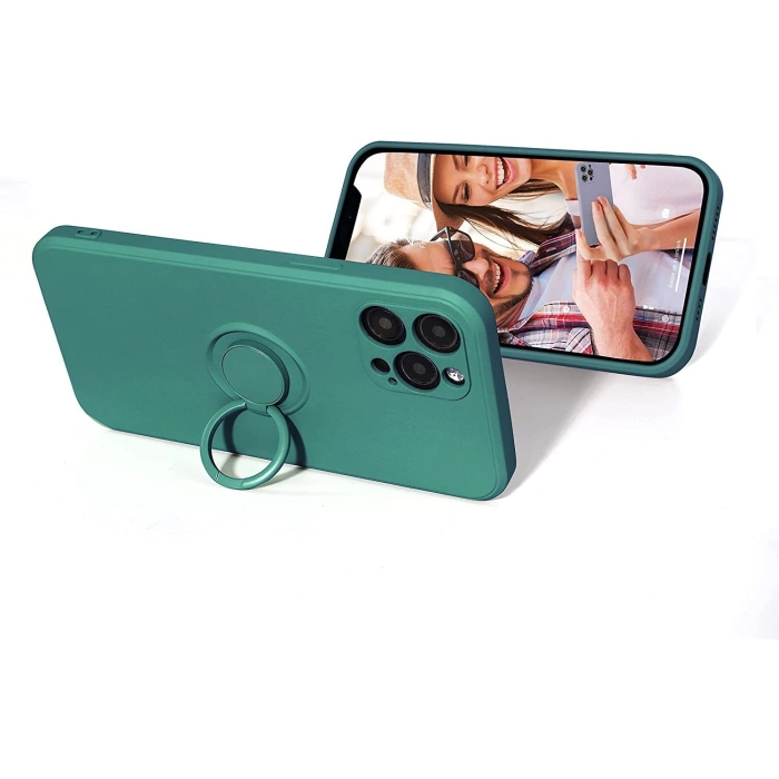 Husa protectie  compatibila cu Apple iPhone 13 Pro Max Liquid Silicone Ring cu suport rotativ Verde