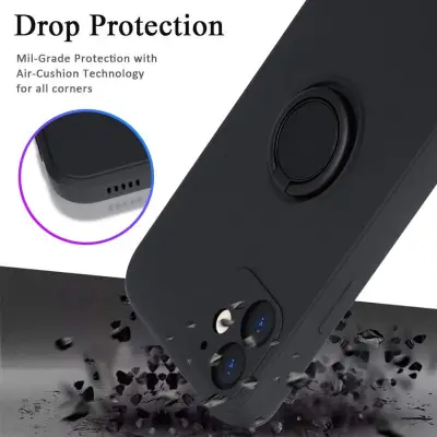 Husa protectie  compatibila cu Apple iPhone 12 Mini Liquid Silicone Ring cu suport rotativ Negru