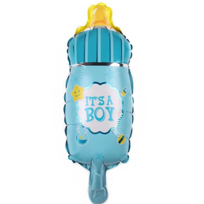 Balon din Folie Metalizata, , Mini Figurina Biberon, Model It's a Boy, Tematica Gender Reveal, 44x20 cm, Ambalaj Individual, Pai Inclus, Umflare cu Aer sau Heliu, Albastru