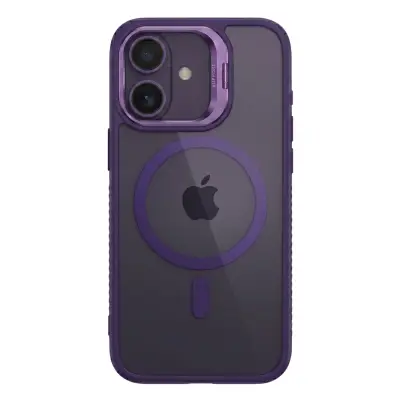 Husa de Protectie Telefon, , Compatibila cu iPhone 17, MagSafe, Acrylic, Suport Metalic Protectie Camera, Anti-Soc, Mov Inchis
