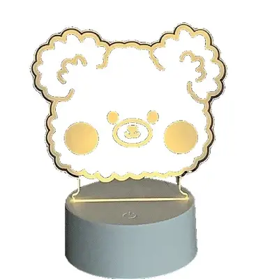 Lampa LED decorativa, , 3D, Ursulet, din material acril si lumina multicolora, alb