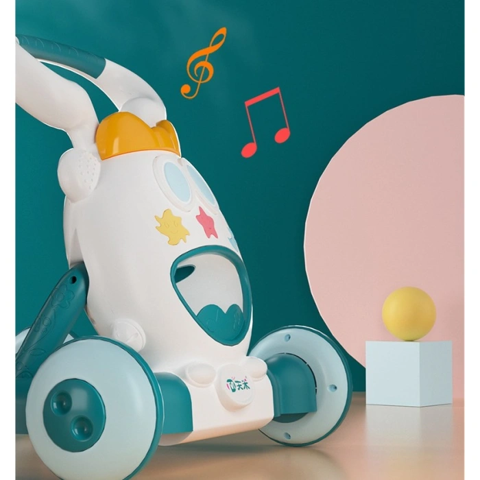 Premergator pentru copii , pliabil, viteza ajustabila, maner antialunecare, cu lumini si muzica, 46 x 57 cm, loc depozitare jucarii, inaltime ajustabila, albastru