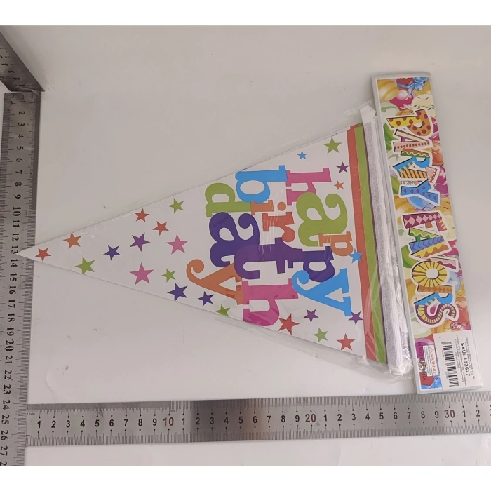 Set 10 Stegulete Tip Banner, , Colectia Happy Birthday, 270 cm Lungime, din Hartie Cretata, Multicolor