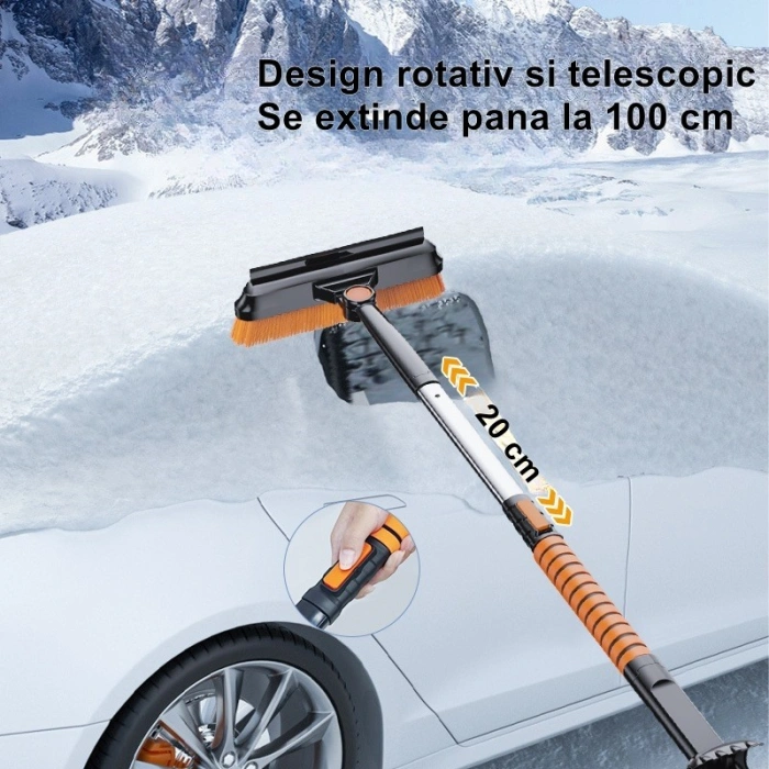Lopata pentru zapada , 5 in 1, Perie, Racleta, 2 tipuri de Lopeti, Rotativa, Telescopica, Detasabila, Material Aluminiu si ABS, 100 x 25 cm, negru
