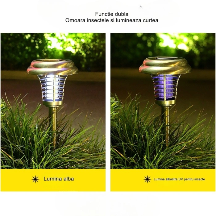 Lampa solara tip torta , anti-insecte, tantari, UV, LED, 1.2V, IP65, 1 LED, material ABS, 48 x 14 cm, gri