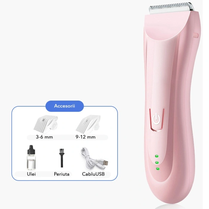 Masina De Tuns Bebelusi si Copii, , Lame Cermice si Inox, Fara Fir, Functie Anti Taiere, Silentios, 50 W, Rezistent la Apa, 2 Accesorii, Incarcator USB, Roz deschis