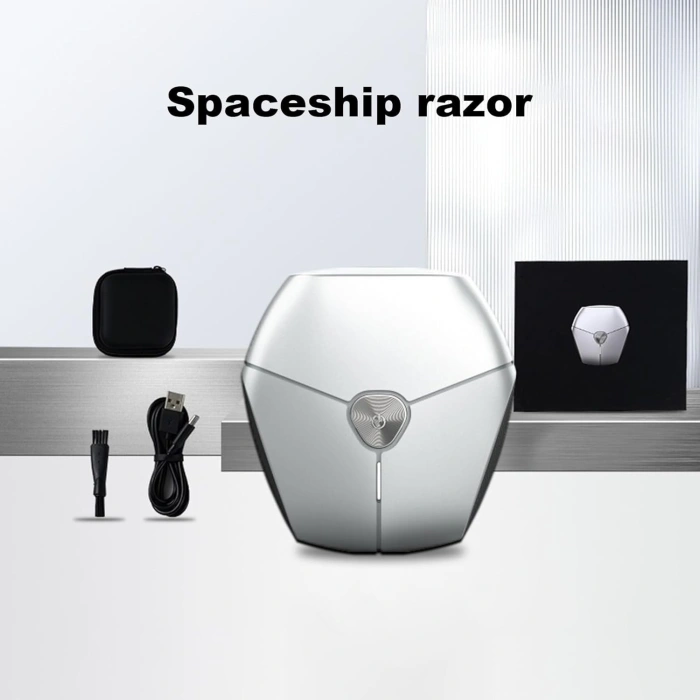 Aparat de Ras Portabil, , 8W, Autonomie 60 min, Incarcare Cablu Type C Inclus, Periuta de Curatare, Husa, Reincarcabil, 7.3x7.5x3.3 cm, Gri