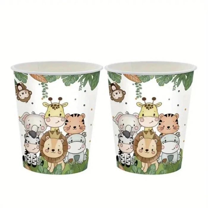 Set 10 Pahare, , Imprimeu Jungle, din Carton, 7 x 8.5 cm, Verde