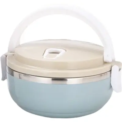 Caserola pentru alimente , lunch box, 700 ml, otel inoxidabil, maner, valva aerisire, inchidere etansa, 15 x 8.5 cm, albastru