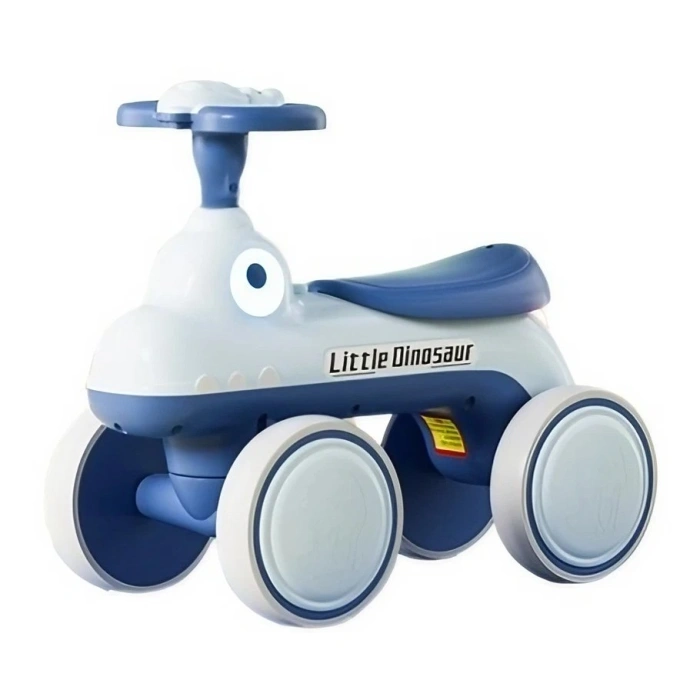 Bicicleta Pentru Copii, , Fara Pedale, Cu Patru Roti, Din Plastic Rezistent, Fara BPA, Cu Muzica Si Lumini, Model Dinozaur, 50x27x40 Cm, Albastru