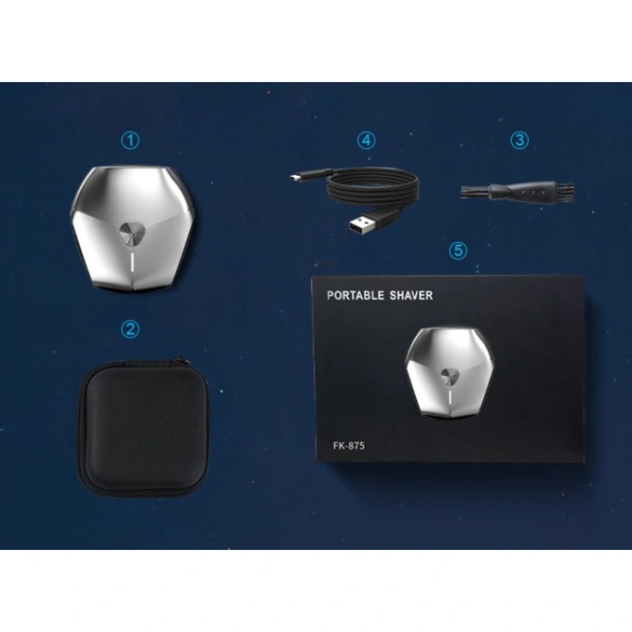 Aparat de Ras Portabil, , 8W, Autonomie 60 min, Incarcare Cablu Type C Inclus, Periuta de Curatare, Husa, Reincarcabil, 7.3x7.5x3.3 cm, Gri