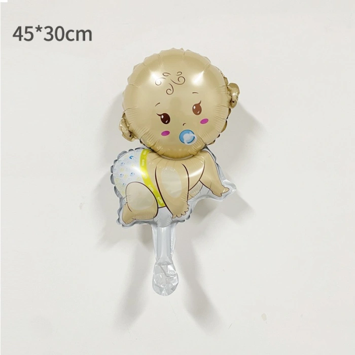 Balon din Folie Metalizata, , Mini Figurina, Model Bebelus Baietel, Tematica Gender Reveal, 45x25 cm, Ambalaj Individual, Pai Inclus, Umflare cu Aer sau Heliu, Multicolor