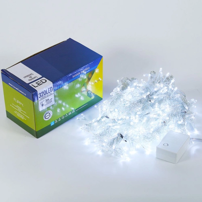 Instalatie de Craciun ® Tip Perdea, 3 x 3 m, 320 LED-uri, Interconectabila, Alb Rece