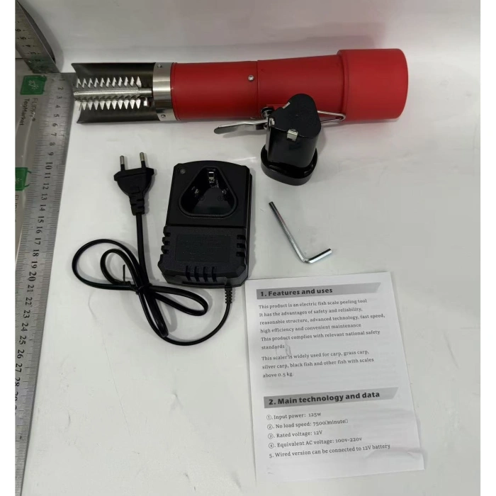 Dispozitiv Electric de Curatare Solzi Peste, , din Otel Inoxidabil, 28 x 5 cm, Rosu