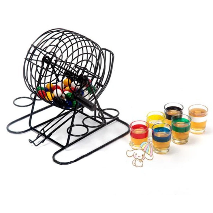 Joc Mini Loterie , Bingo, cu Pahare de Shot din Sticla, 20 x 20 x 19 cm, 48 Bile, Negru