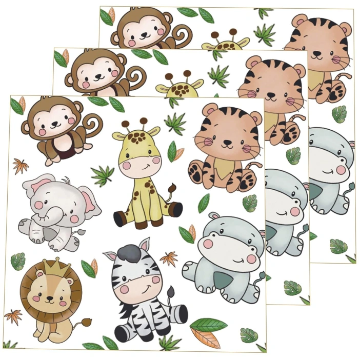 Set 20 de Servetele de Masa, , Imprimeu Jungle, din Hartie, 16.5 x 16.5 cm, Multicolor