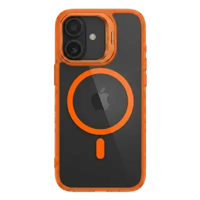 Husa de Protectie Telefon, , Compatibila cu iPhone 17, MagSafe, Acrylic, Suport Metalic Protectie Camera, Anti-Soc, Portocaliu