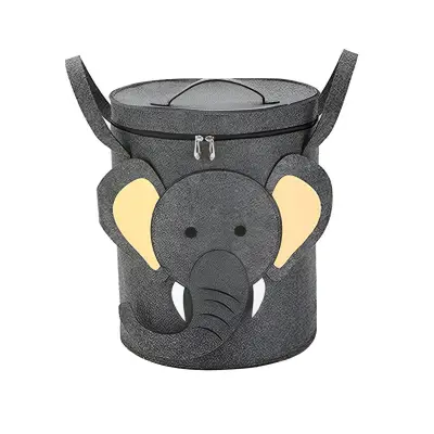 Cutie de Depozitare 2In1, , Impermeabila, Covor pentru Jucarii si Lego 150cm, Capacitate Mare, cu Manere, cu Sfori, Inaltime 40cm, Model Elefan, Gri