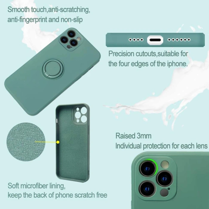Husa protectie  compatibila cu Apple iPhone 13 Pro Max Liquid Silicone Ring cu suport rotativ Verde