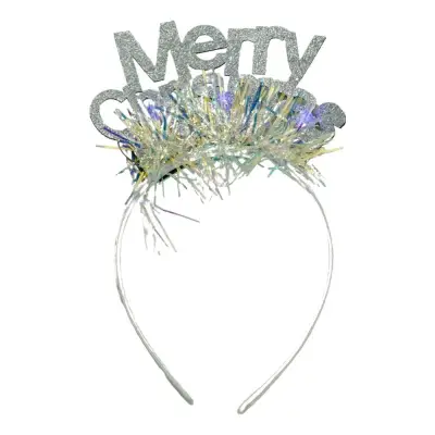 Bentita/cerc Mery Cristmas, culoare gri metalic cu beteala, marime standard, 