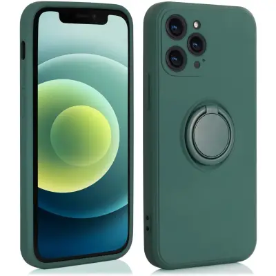 Husa protectie  compatibila cu Apple iPhone 13 Pro Max Liquid Silicone Ring cu suport rotativ Verde