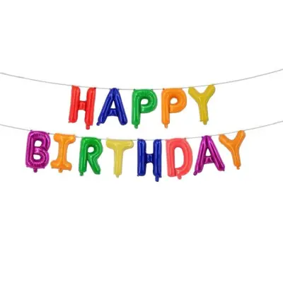 Set 13 Baloane Folie, , Tip Ghirlanda, Model Happy Birthday, 40 cm, Multicolor