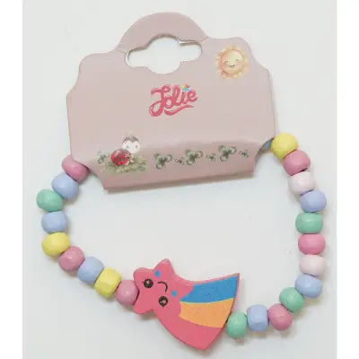 Martisor Bratara Curcubeu pentru Copii, Elastica, din Lemn, Model 6