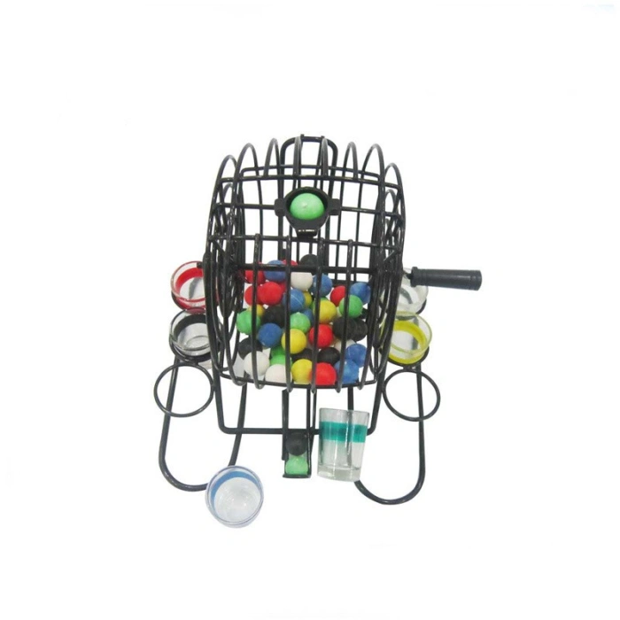 Joc Mini Loterie , Bingo, cu Pahare de Shot din Sticla, 20 x 20 x 19 cm, 48 Bile, Negru