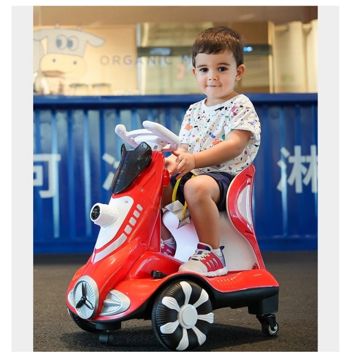 Masinuta electrica cu telecomanda pentru copii, , roti spate rotire 360, 3- 6 ani, curea siguranta, baloane de sapun, lumini si sunete, self control si prin telecomanda, cu pedale de acceleratie si frana, rosie