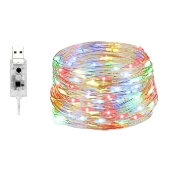Instalatie Craciun, 5 metri, 50 LED-uri, multicolor RGB, sincronizare muzica, telecomanda 12 de functii, USB, fir cupru, liniar, interior/exterior, 