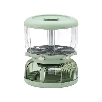 Dozator Etajat de Cereale , Rotativ 360, 6 Compartimente, Capacitate 10L, Cofraj Special pentru Oua, Vas pentru Scurgerea Cerealelor, 35x27.5 cm, Verde