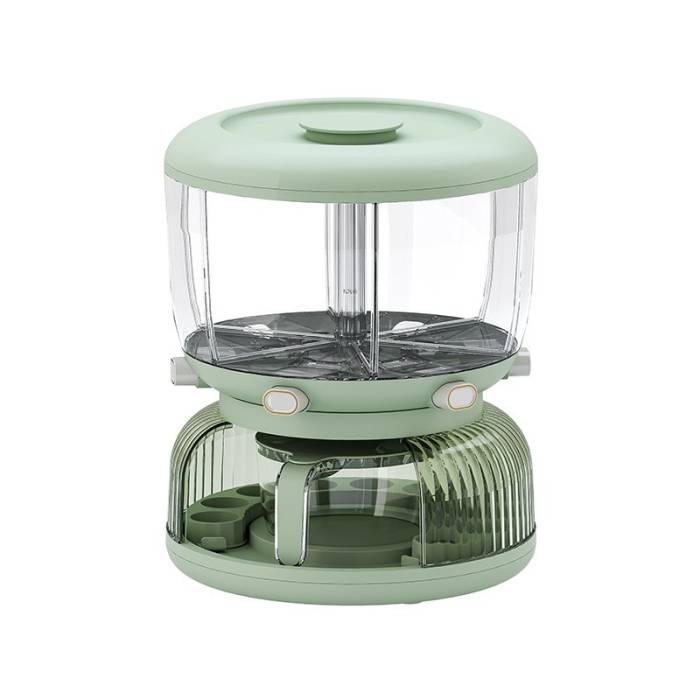 Dozator Etajat de Cereale , Rotativ 360, 6 Compartimente, Capacitate 10L, Cofraj Special pentru Oua, Vas pentru Scurgerea Cerealelor, 35x27.5 cm, Verde
