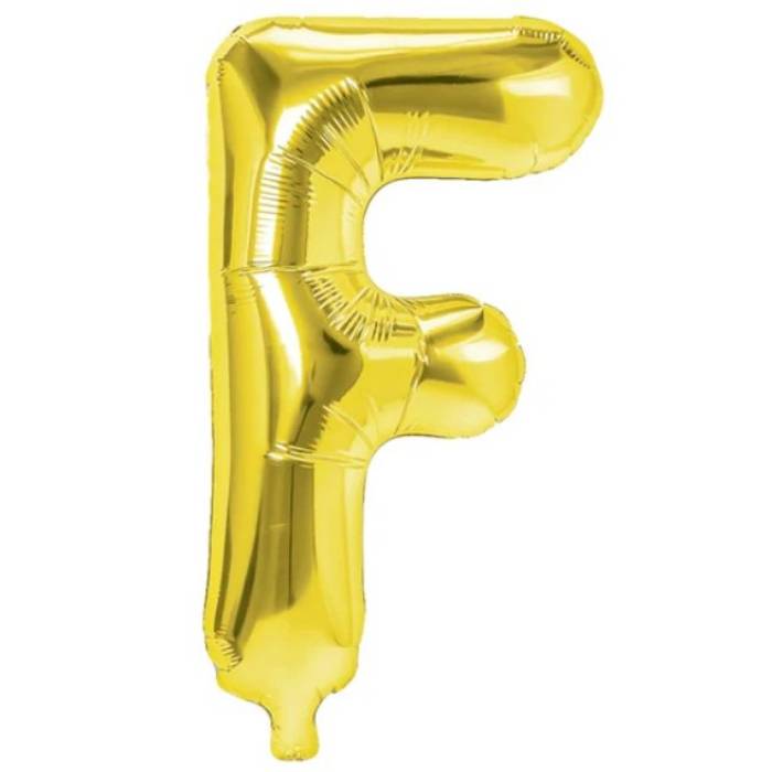 Balon Folie Metalizata Litera F, , 40 cm, Umflati cu Heliu sau Aer, Ambalaj Individual, Pai inclus, Auriu