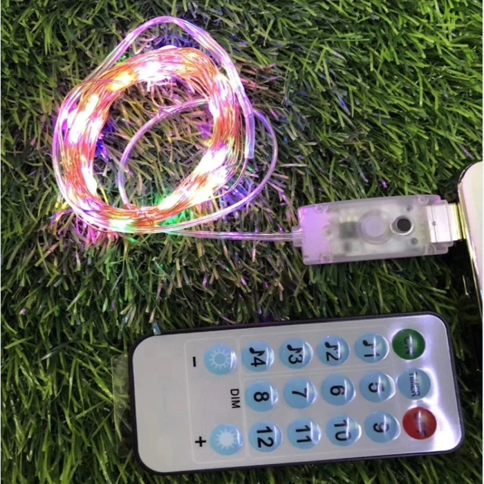 Instalatie Craciun, 5 metri, 50 LED-uri, multicolor RGB, sincronizare muzica, telecomanda 12 de functii, USB, fir cupru, liniar, interior/exterior, 