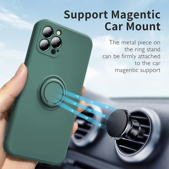 Husa protectie  compatibila cu Apple iPhone 13 Pro Max Liquid Silicone Ring cu suport rotativ Verde